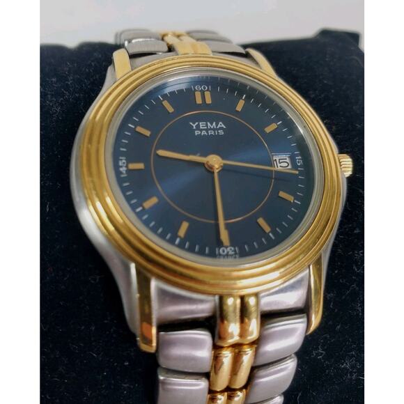 Yema Paris Watch Men Gold & Silver Tone 50M Date Steel 8" VR4Q269 MVT Quartz - Picture 3 of 11
